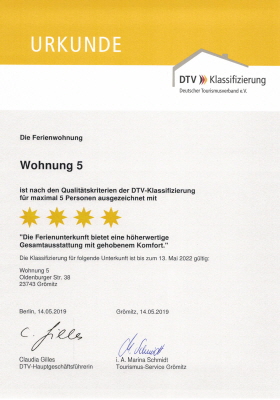 W5 Klassifizierungsurkunde DTV 4 Sterne
