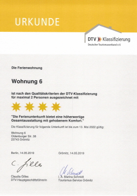 W6 Klassifizierungsurkunde DTV 4 Sterne