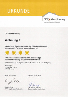 W7 Klassifizierungsurkunde DTV 4 Sterne